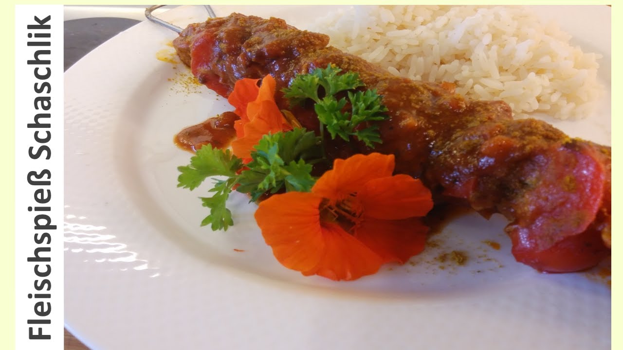 Fleischspieße 💥 mit fruchtiger Tomaten Curry Soße und Reis| Schaschlik ...