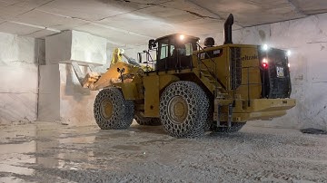 Underground Marble Quarry With Caterpillar 988K Block Handler - Nordia Quarry