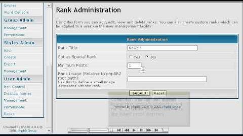 Managing ranks in phpBB