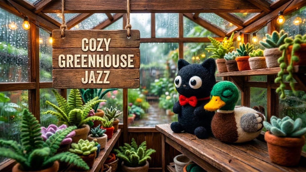 Cozy Greenhouse Jazz 🌿 Rain on Glass & Relaxing Lofi Beats for Study