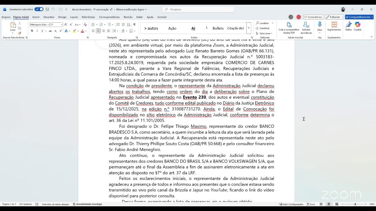 Assembleia-Geral de Credores I Comércio de Carnes Finco - 1ª Convocação