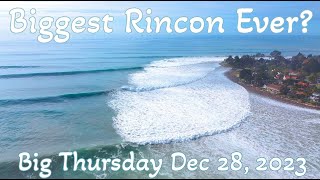 Biggest Rincon Ever? Drone Surfing Footage  Carpinteria, Santa Barbara, California  Dec 28 2023