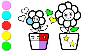 Draw and paint colorful Flower Pot step by step  Art tips for kids Toddlers