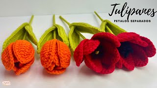 Tutorial Tulipanes Tejidos - Abiertos Y Cerrados - Pétalos Separados 💜Mayelin Ros