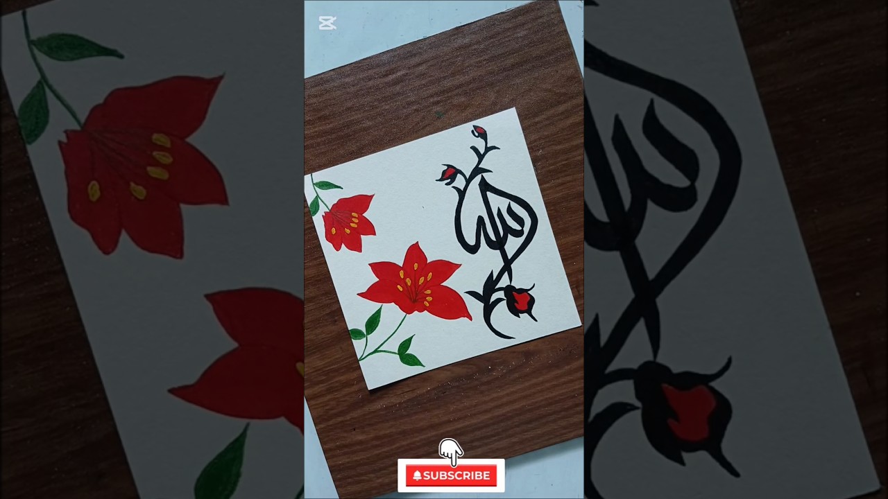 Flower painting 🌺 with Arabic Calligraphy ✨ || Acrylic colour painting #art #artshorts #shorts