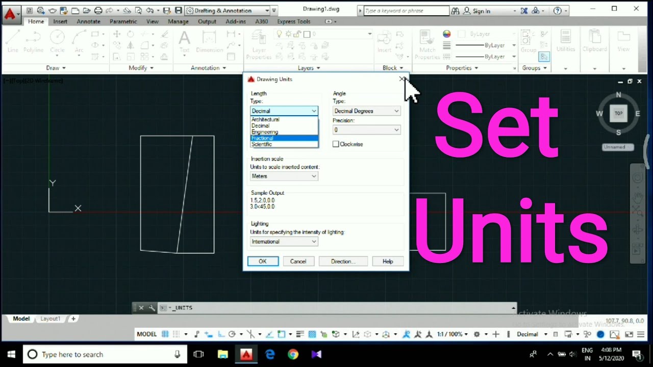 Setting units in autocad drawing senturincon