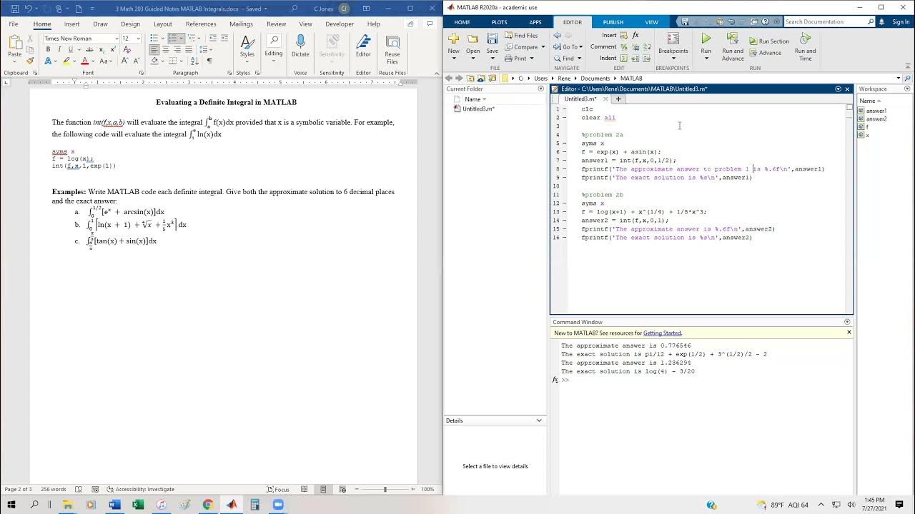 3 2 Areas and Integrals in MATLAB - YouTube