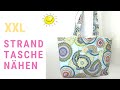 Strandtasche XXL nähen ohne Schnittmuster mit aufgesetzten Taschen - einfache Nähanleitung