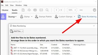 Add Bates Numbers (sequential page numbers) to a library of pdf docs using Adobe & import into Excel screenshot 1