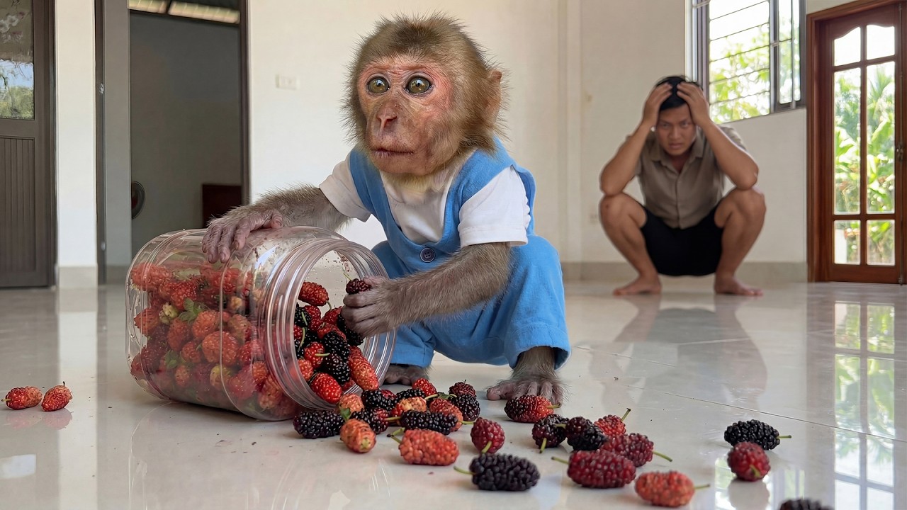 Monkey Blowing Raspberry Monkey Bon Dropped Dadโs Mulberry Jarโฆ And Tried to Fix It Before He ...