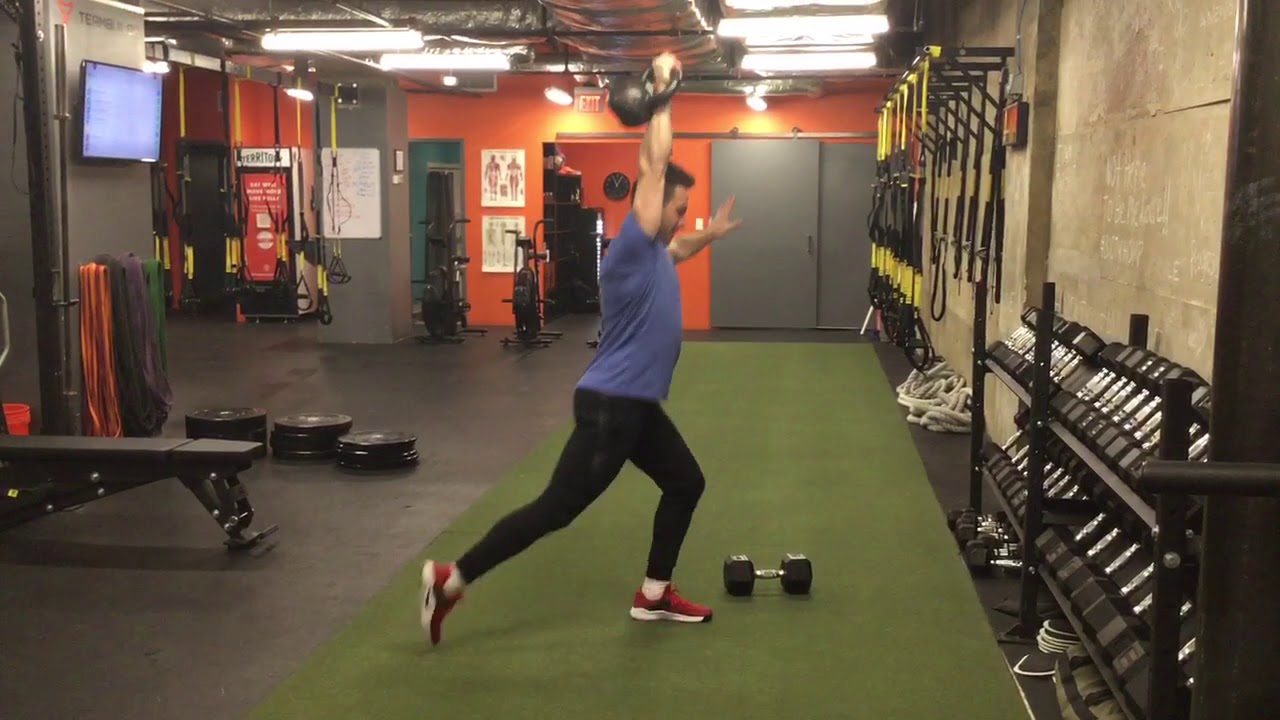 Dumbbell/Kettlebell Single Arm Overhead Reverse Lunge - YouTube