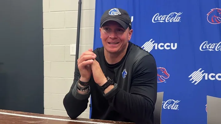 Boise State coach Spencer Danielson talks after a 28-7 loss at Notre Dame on Saturday