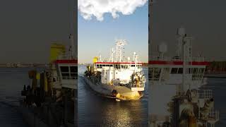 Massive Industrial Hauler Ship Exits River To Sea