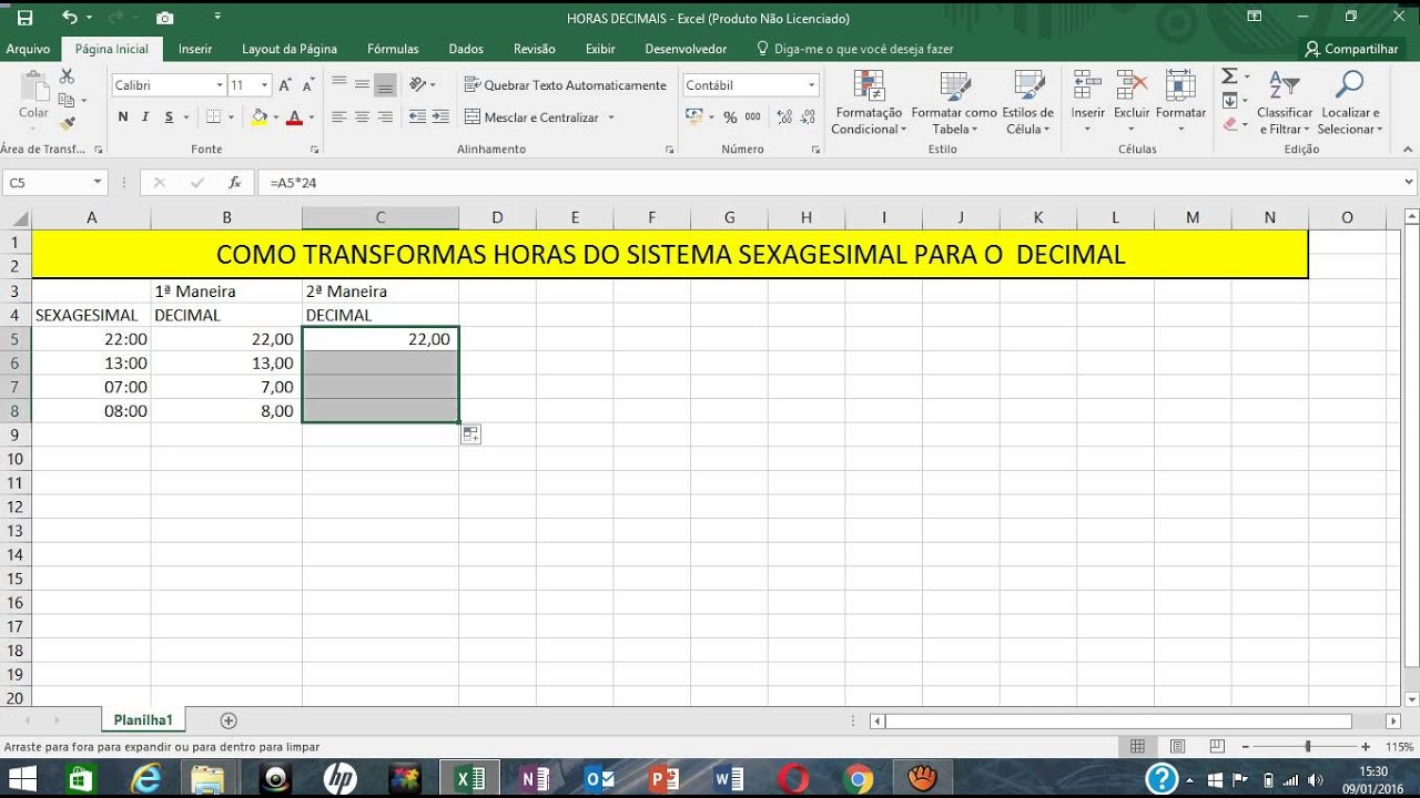 Conversão de Horas Excel - Converter Horas, Minutos, Segundos