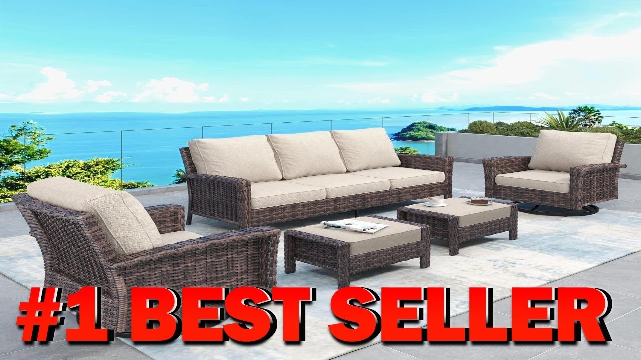 Комплект садовой мебели из 5 предметов, включая вращающиеся кресла с высокой спинкой, из плетеног...