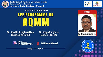 CPE Programme on AQMM | SIRC of ICAI | 19th Nov 2025