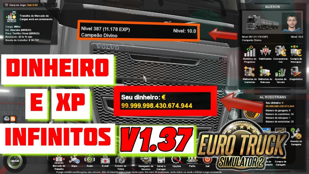 Dinheiro e XP Infinito + Todas Concessionárias Liberadas Ets2 1.43 -  Dalenha Mods