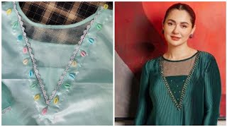 most trending hania Amir outfit design ✨ organza neck design ✨ cutting and stitching video #trend