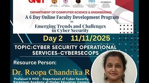 Day 2 of a 6 Day Faculty Development Program on Emerging Trends and Challenges in Cyber Security