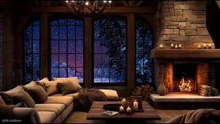 🍵 A Cozy corner in a winter house in a snowy forest - Fireplace sound for Relaxing and Sleep