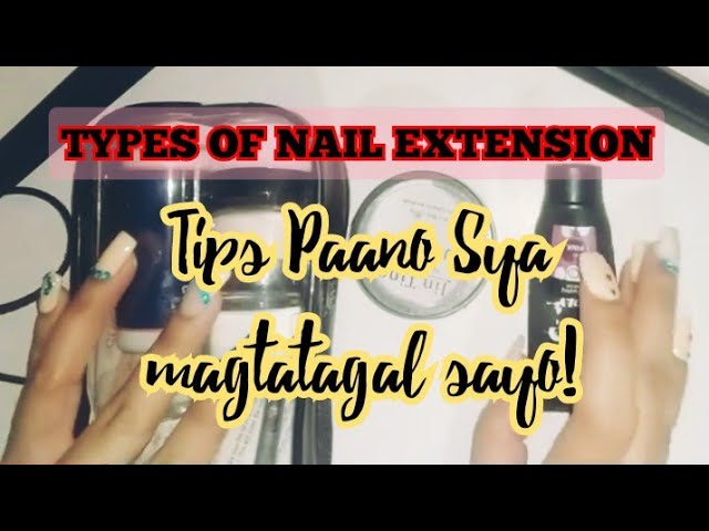 Types of nail extension: 1.Gel nail extension 2.acrylic nails extension Gel  tends to be softer and more flexible than acrylic, and gel extensions tend  to be not as damaging. Some gels are