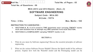 MCA 3RD SEM SOFTWARE ENGINEERING MAY 2019 | PTU