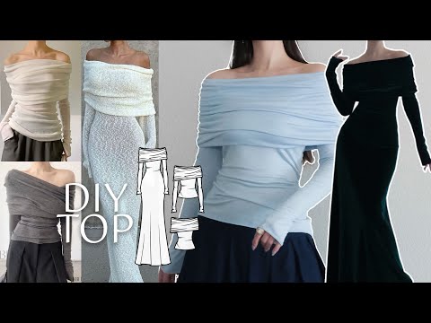 DIY Off-Shoulder Drape Top/Dress Easy Sewing Tutorial + Sewing Pattern -  YouTube