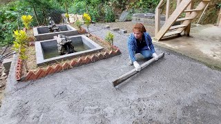 Pour the concrete floor around the fish tank - Green forest building farm, free bushraft daily life