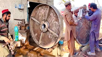 Wonderful Process of Manufacturing very big power belt wheel pulley in my hand On lathe machine .
