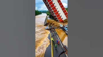 Dramatic Scene Apartment Building Falls During Massive Flood