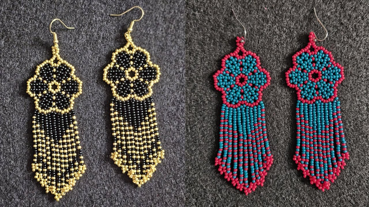 BISUTERIA FACIL PASO A PASO Arete huichol con flecos #bisuteria #aretesenmostacilla  #aretes