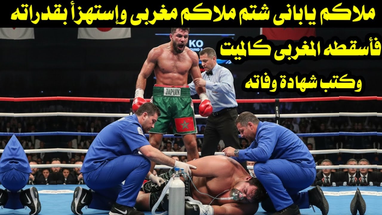 ملاكم يابانى شتم ملاكم مغربى وإستهزأ بقدراته فأسقطه المغربى كالميت وكتب شهادة وفاته 