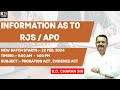 Information as to upcoming rjs and apo vacancy 2024  new batch announcement  kd charan sir