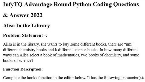 InfyTQ Advantage Round Python Coding Question - *Alisa In The Library* & Answer 2022 #infytq#infosys