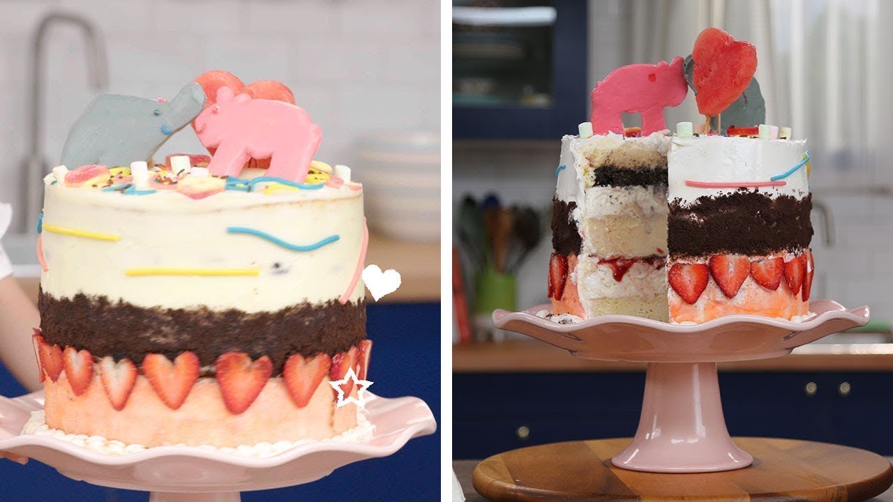 Kid Makes Cute Ice Cream Layer Cake for her Mom!! | Kids Give the Scoop by So Yummy