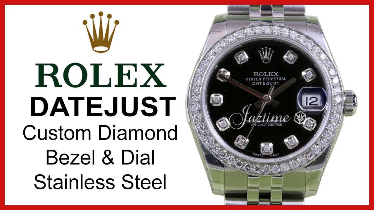 1981 Rolex Datejust Custom Diamond Dial and Bezel model # 6924 1980s Rolex 6927 Datejust 26mm 18K Gold President Custom  main image 3