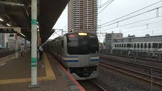 JR総武快速線e217系快速逗子行き 市川到着・発車