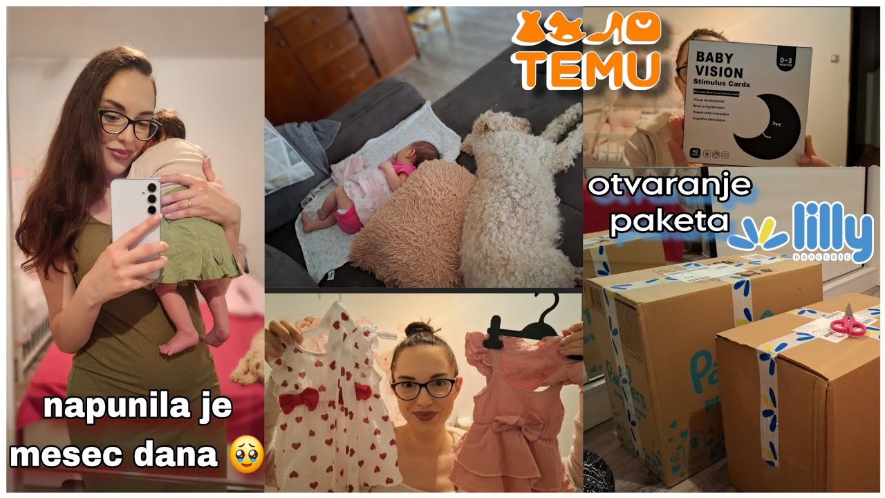 Otvaranje Lilly paketa i Temu haul | Larina reakcija na bebu | Već je proslo mesec dana 🥹🥰