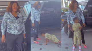 SEE HOW ACTRESS TOYIN ABRAHAM'S SON IREOLUWA PROSTRATED TO GREET HER AND IGNORE HIS DADDY