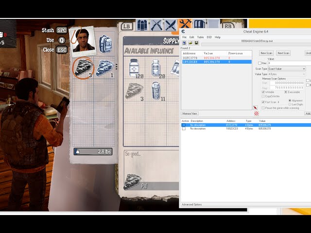 State of Decay year one ITEM HACK/SPAWN using Cheat Engine 6.4 