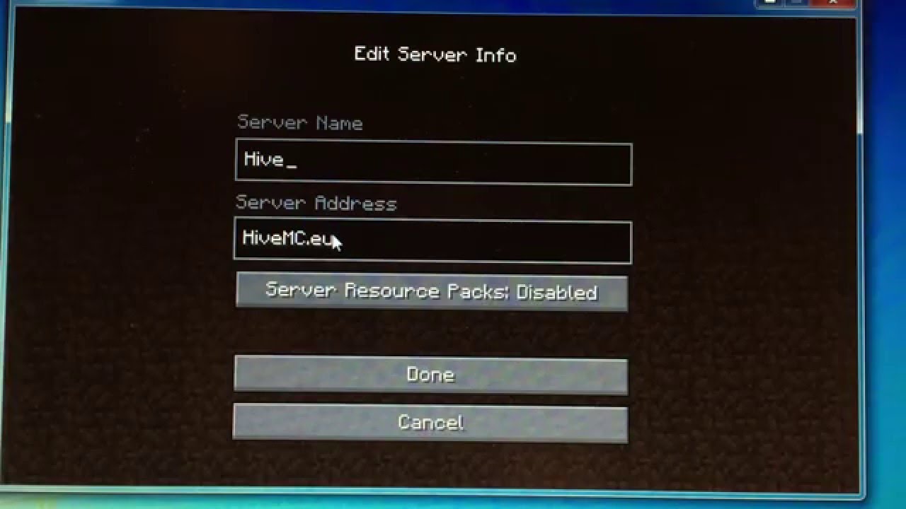 hive minecraft server name and address and version