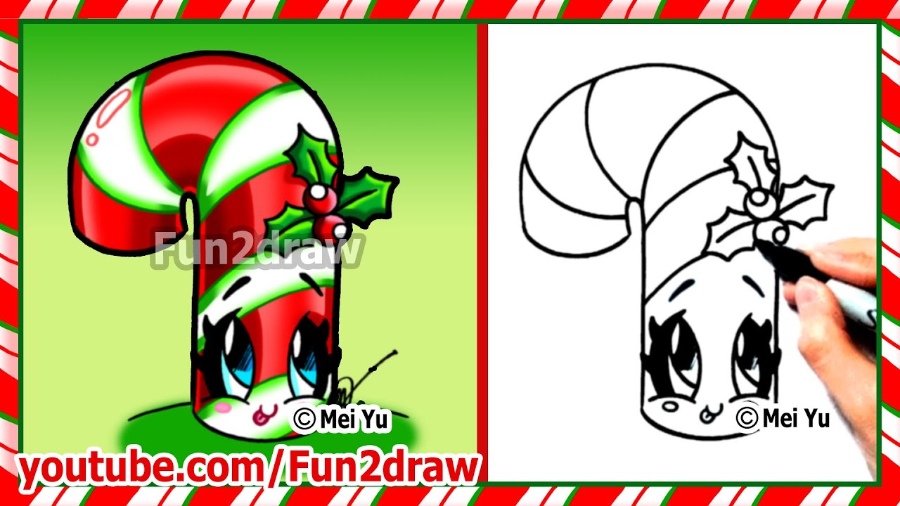 How to Draw Christmas Stuff Things - Cute Candy Cane + Holly - Art Top