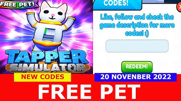 NEW UPDATE CODES [FREE PET!] ALL CODES! Tapper Simulator! ROBLOX | November 20, 2022