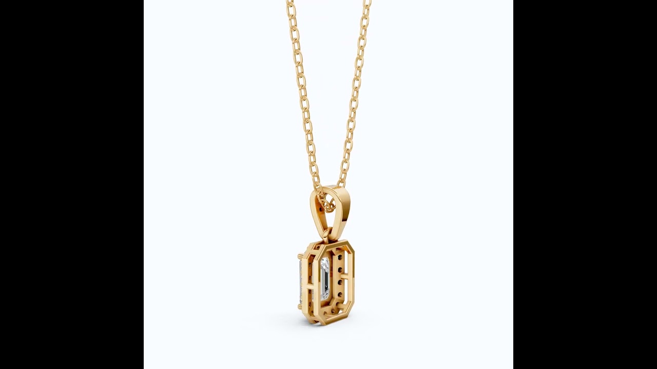 Dainty Emerald Cut Halo Solitaire Wedding Pendant 
