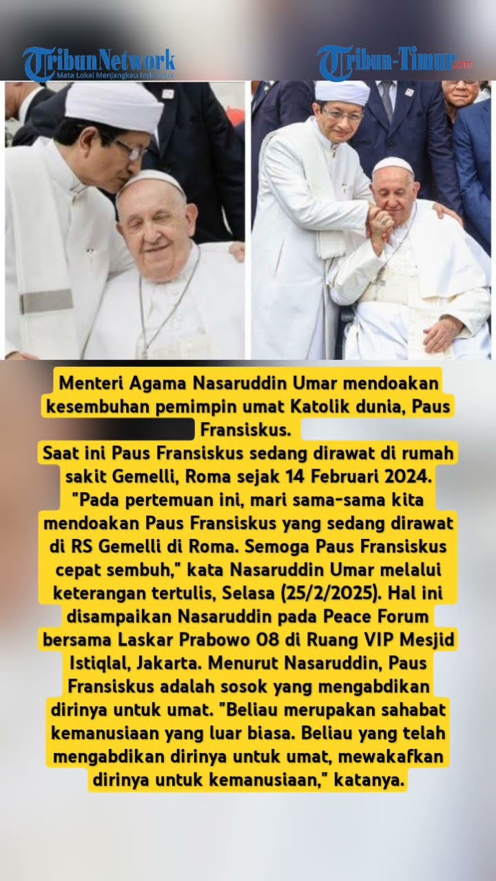 Menteri Agama RI Nasaruddin Umar Pimpin Doa Kesembuhan Paus Fransiscus