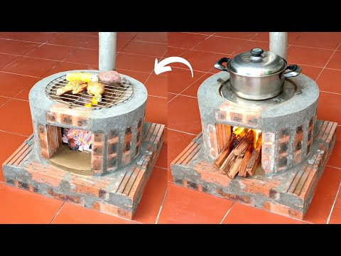 How to make a 2 in 1 wood stove from red bricks