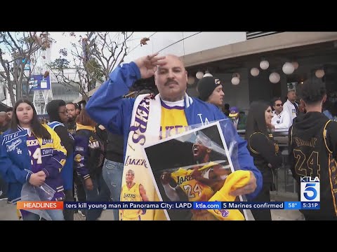 Laker fans celebrate Kobe Bryant statue in downtown L.A.