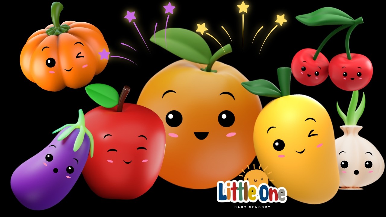 Dancing veggies -Dancing fruits- CUTE Animation - Baby Sensory video - High Contrast Sensory