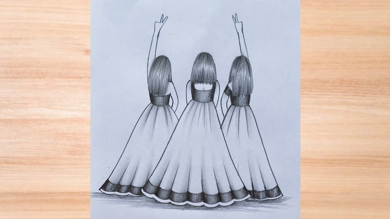 3 girls sister best friend drawing|how to draw three girls best friends ...