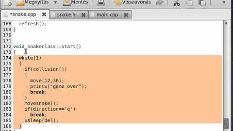 Ncurses and C++ 6 - snake game (part 6) - example program 3 (for Linux!)